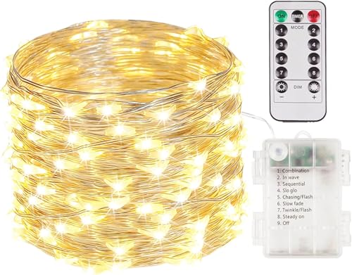 33FT 50 LED Fairy Lights Battery Operated with Remote and Timer Warm White