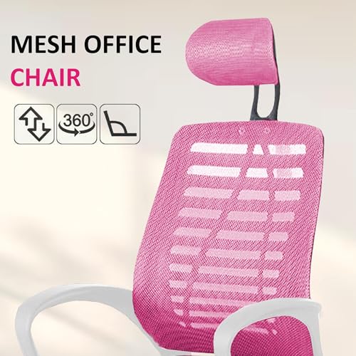 Image of Casa Copenhagen,Mesh Office Desk Chair,Rocking Chairs Ergonomic Computer Chair Adjustable High with Headrest and Comfortable Armrest Swivel Chair -Pink & White Handle