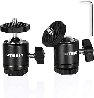 UTEBIT 2 Pack Mini Ball Head with 1/4" Screw and Removable Shoe Mount, 360° Rotatable Aluminum Tripod Head for Camera Tripods Monopods Camcorder Light Microphone, Max. Load 1.1 lbs