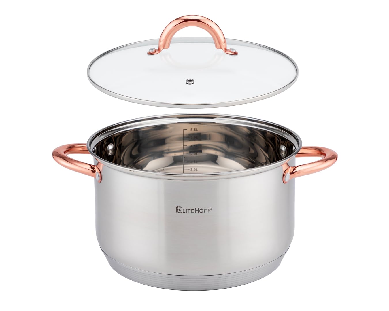 EliteHoff Juego de ollas de inducción, olla de acero inoxidable de 7 capas, juego de ollas con tapa, asas de oro rosa, para todo tipo de cocina (6 piezas)