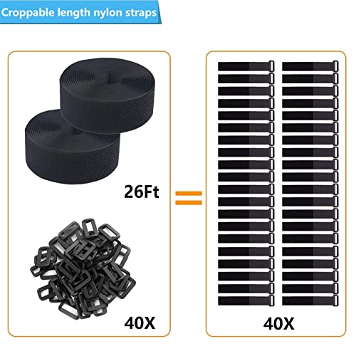 2’’ X26Ft Nylon Cable Straps With 40 Buckles, 2 Inch Wide Adjustable Hook And Loop Straps Fastening Securing, 2 Rolls Reusable Cut-To-Length Cinch Straps For Organizer Or Storage, Black #TOP1