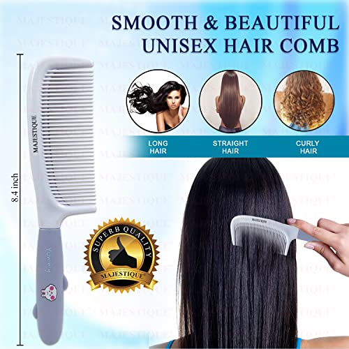 Image of Majestique Rubber Grip Handle Comb | Anti-Static Wide Tooth Comb for Detangling & Styling | Comfortable Wooden Hair Comb for Curly, Thick & Frizzy Hair - For Men & Women