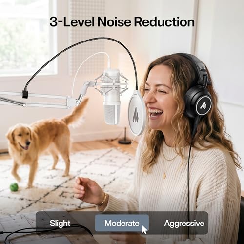 Image of MAONO A04 Gen2 White XLR /USB Condenser Microphone for PC Podcast Recording | 192kHz /24Bit Plug & Play Computer Cardioid Metal Mic with Software, Pro Sound Chipset for Content Creation, Stream, YouTube