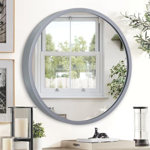 JJUUYOU Wall Round Mirror Wall Mounted Circle Mirror Hanging Round Mirrors Gray Metal Framed Mirrors for Bathroom Vanity Bedroom Home Decor
