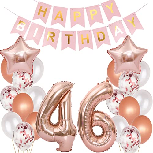Palloncini Decorazione 46° Compleanno Ragazza Oro Rosa - Set Completo