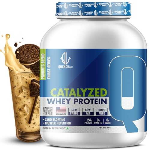 Image of QUENCHLABZ CATALYZED WHEY PROTEIN | 24g Protein per Serving | Zero Sugar, Low Carb, Low Fat | Supports Muscle Growth & Recovery | Protein Powder for Men & Women | 2KG Cookies & Cream Flavour