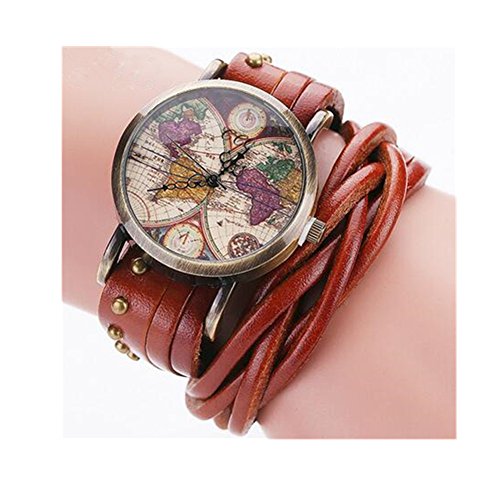 Minilujia Bohemian Style Analog Quartz Watch Double Wrap Word Map Women Grils Watch Vintage Retro Casual Leather Watch #TOP4