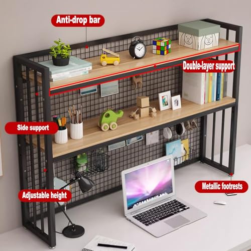 Supporto regolabile per monitor a 2 livelli e libreria da scrivania, in legno e metallo, design salvaspazio per casa e ufficio, finitura bianca e nera, ideale per produttività e spazio di lavoro Ergon