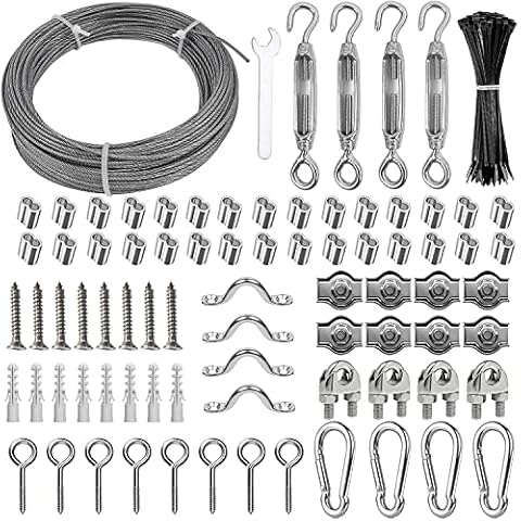 Kit de Cable de Acero Inoxidable Trenzado Choonjin de 30m con Tensor y Ganchos Cover