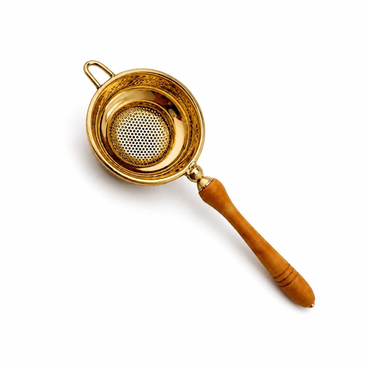 ANYRA'S TROVE Pure Brass Tea Strainer with Wooden Handle|Durable Reusable Chai Strainer|Handcrafted Loose Leaf Tea & Coffee Steeper|Firm Grip & Easy Straining|Kitchen & Gifting|L-20Cm&H-5 cm-picture-14