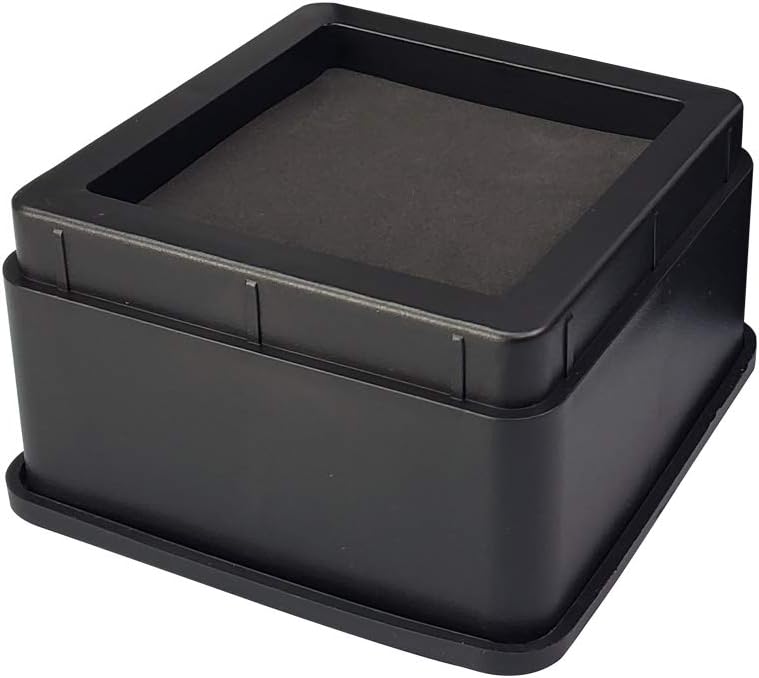 aspeike 4 Packs 2 Inch Bed Risers, 4 Inch Furniture Risers if 2 Kits Stacked, Durable and Sturdy Square Bed Lifts - Lifts Up to 6000 LBs (Anti Slip Mat at Bottom) Added 4" Height by Two Kits, Black