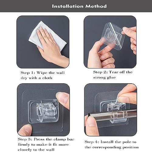 QXORE Plastic No Drill Curtain Rod Brackets No Drilling Self Adhesive Curtain Rod Holder Hooks Nail Free Adjustable Curtain Rod Hooks Curtain Hangers For Bathroom Kitchen Home Bathroom&Hotel, Silver 2 51g7CJ3HUtL