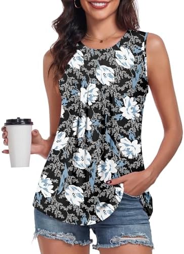 Bestbee Women's Sleeveless Chiffon Blouses Dressy Casual Tank Tops 2026 Summer Crew Neck Tunics Office Cute Work Shirts