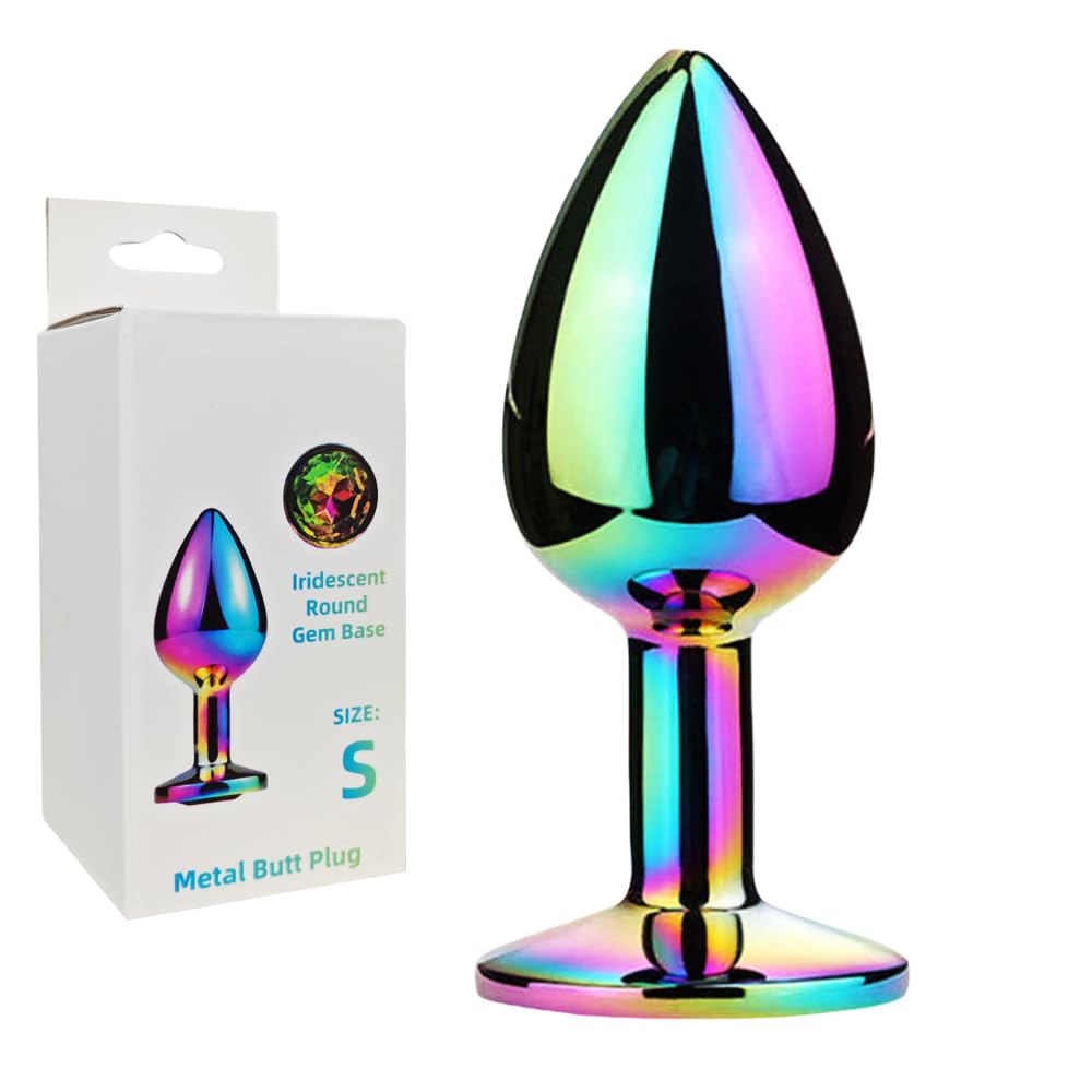 BeHorny Butt Plug 2.76" Rainbow Metal Anal Plug with Gift Box