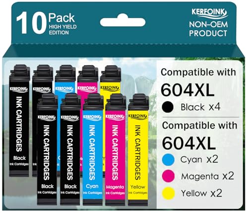 KERFOINK Druckerpatronen für Epson 604 604 XL Multipack Patronen für Expression Home XP-3200 XP-3205 XP-4200 XP-4205 XP-2200 XP-2205 Workforce WF-2910 WF-2930 WF-2935 WF-2950 (10er-Pack)