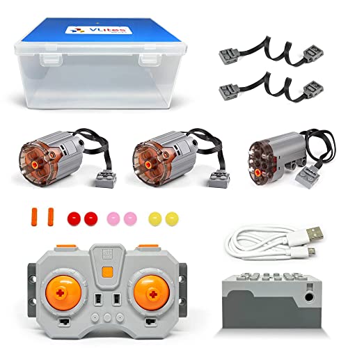 Image of Technik Power Functions Motor Set, 2 x XL Motor, 1 x Servo Motor, Remote Control, Battery Box, Extension Cable for Technology Cars, Compatible with Lego (A)