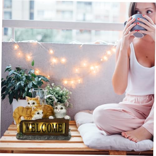 Lampe solaire extérieure chat orange en résine compacte