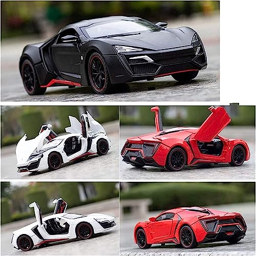 Image of 1:24 Scale Lykan Hypersport Diecast Model Toy Car, Alloy Metal Pull Back Vehicle for Kids, Openable Doors, Lights & Music, Big Size Toy Car for Boys & Girls (White)
