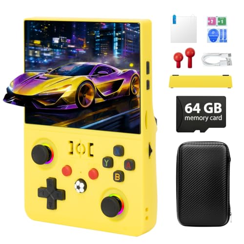 Image of 2026 NEW Upgrade R36MAX Ⅱ Retro Video Game Console - 4.5 Inch Ultra-Large Screen, Support 18000+Classic Games, 64G TF Card, Linux System, 4000mAh Battery, Birthday Gift for Adult (Yellow)