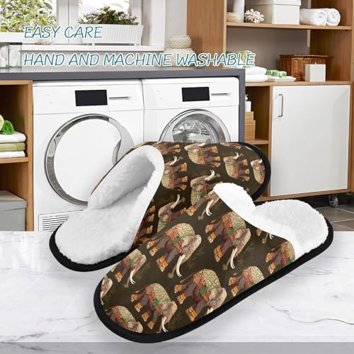 Mandala Elephant Cartoon Brown Slippers For Women Men Soft Memory Foam Non-Slip Animal Winter Indoor House Shoes Travel Slipper3
