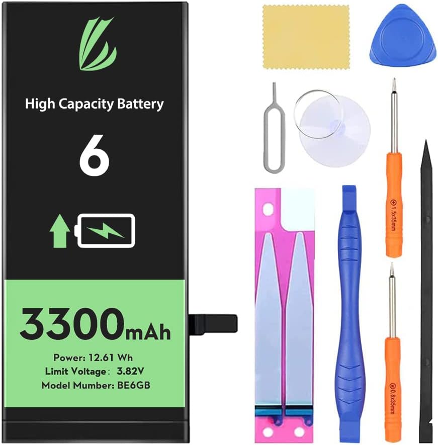 LL TRADERBattery for iPhone 6, 3300 mAh High Capacity 0 Cycle Replacement Battery for iPhone 6 with Full Set Repair Tool Kit & Adhesive
