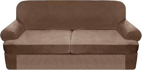 ULTICOR Funda de sofá elástica de terciopelo en forma de T de 3 piezas para sofá extra ancho de 2 cojines, funda de sofá de terciopelo grueso de