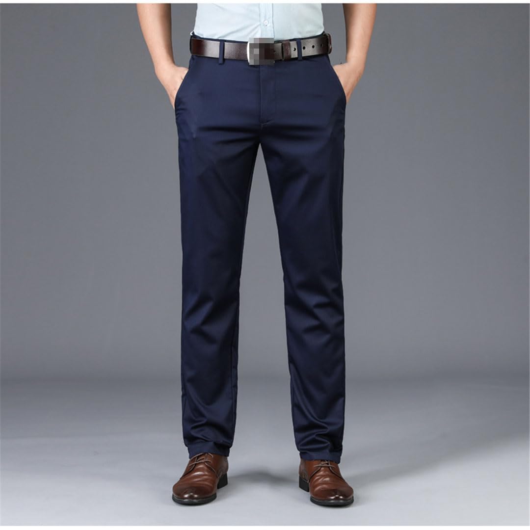 Vogrtcc Pantaloni Casual da Uomo Pantaloni Lunghi Formali Dritti A Vita Media