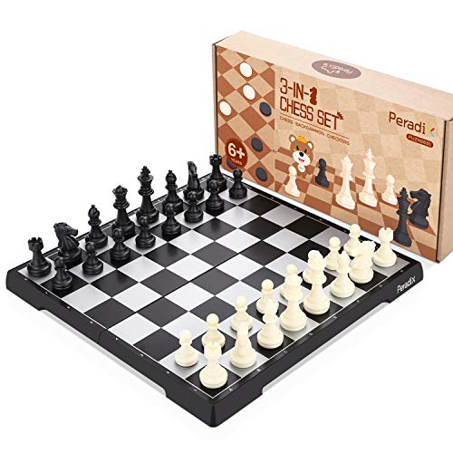 Peradix Magnetic Folding Chess Set, 3 in 1 with 3 Storage Bags, Staunton Magnet Chess Checkers Backgammon Travel Chess Board Game, Portable Travel Size, Educational Learning Toys for Teens and Adults - Thumbnail 2