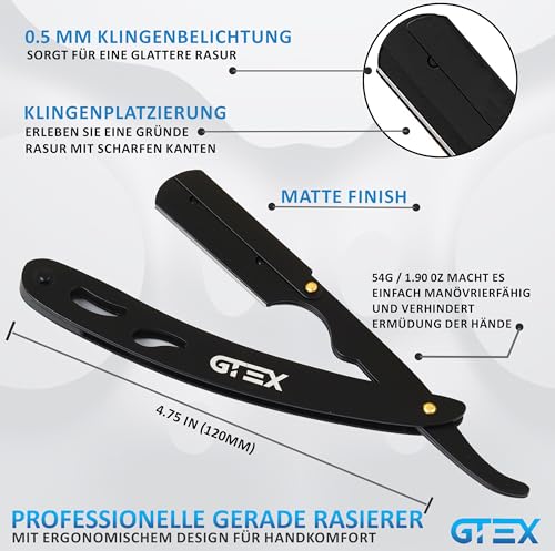 Rasiermesser Herren mit 100 Premium GTEX Rasierklingen & Ledertasche - 2 Rasiermesser & 100 Rasierklinge - Straight Razor Bartmesser Ustura 6