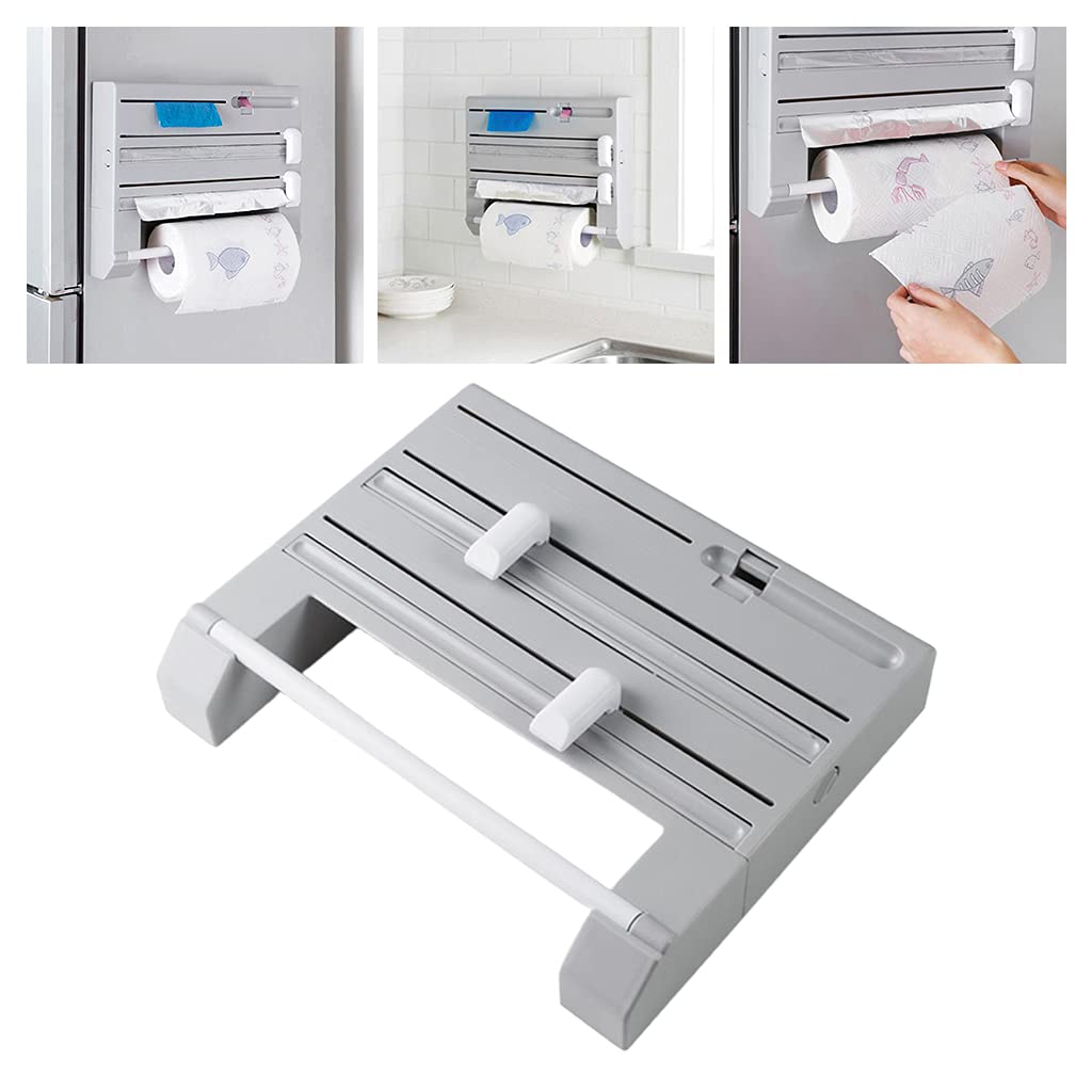 Estante de almacenamiento de cocina 6 en 1 con soporte multifuncional para toallas de papel, cortador de película adhesiva y dispensador de papel de aluminio