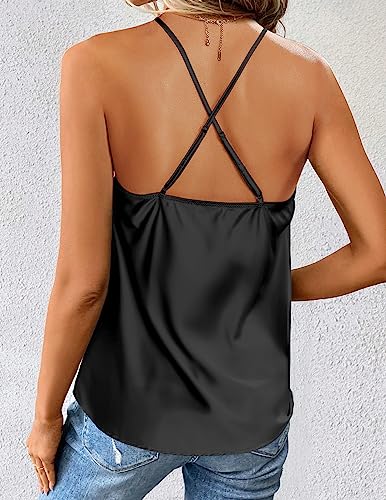 Zeagoo Women's Cowl Neck Satin Camisole Sleeveless Sexy Spaghetti Strap Silk Cami Backless Tank Tops Halter Basic Tank Shirts2