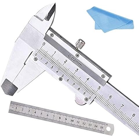 Vernier Caliper 150MM 6” Stainless Steel Nabance Micrometer Measuring Tool Vernier Caliper with 15cm Steel Ruler and Cleaning Cloth Cover