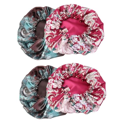 Bonnet de nuit satiné pour femme double couche protection cheveux frisés Healvian 4 pièces