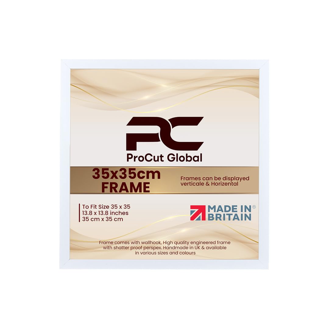 Procut Global 35X35CM White Picture Frames – Sleek Wooden Photo Frame with Shatterproof Perspex for Wall or Tabletop – Perfect for Posters, Certificates, Prints–Multiple Sizes & Colors Available