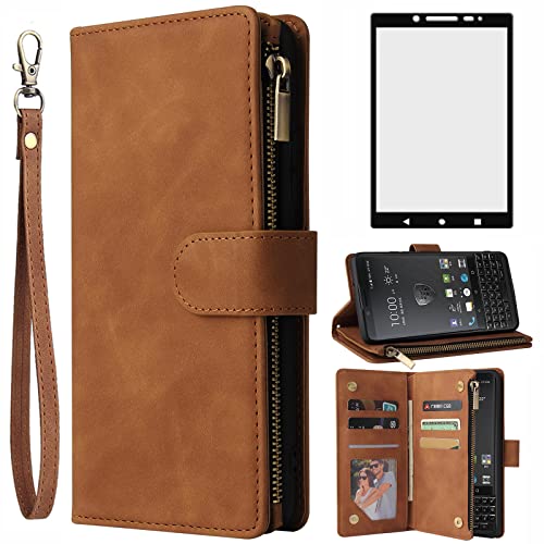 Asuwish Coque pour BlackBerry KEY2 Portefeuille avec Verre Trempé et Porte Carte Chaine PU Cuir à...