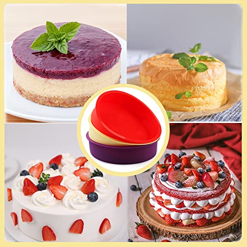 8 Inch Cake Pans For Baking -Set Of 3-Silicone Cake Mold ,Nonstick & Easy Release Baking Pans For Layer Cake, Cheese Cake ，Chocolate Cake And Rainbow Cakes #TOP3