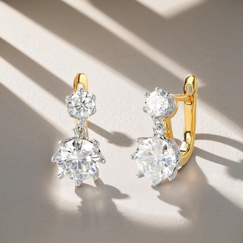 Moissanite Hoop Earrings for Women, Drop Dangle Earrings Brilliant Round Cut 2ct D Color VVS1 18K Gold Plated 925 Sterling Silver Hypoallergenic, Wedding Earrings Jewelry for Gifts4