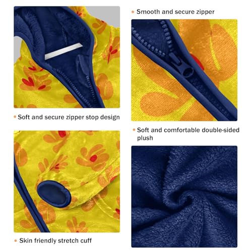 Bright Yellow Floral Pattern Design Toddler Fleece Jacket Girl Boys Hooded Fleece Jacket Coat Warm3