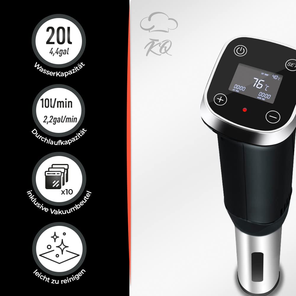 Sous Vide Garer | Präzises Garen im Vakuum | 1300 Watt | IPX7 Wasserdicht | Touch Display & Timer Funktion | Inkl. Vakuumbeutel für Profi-Gourmetergebnisse | 1300 Timer Funktion präzises Garen im Vakuum inkl Vakuumbeutel für Profi-Gourmetergebnisse Stick
