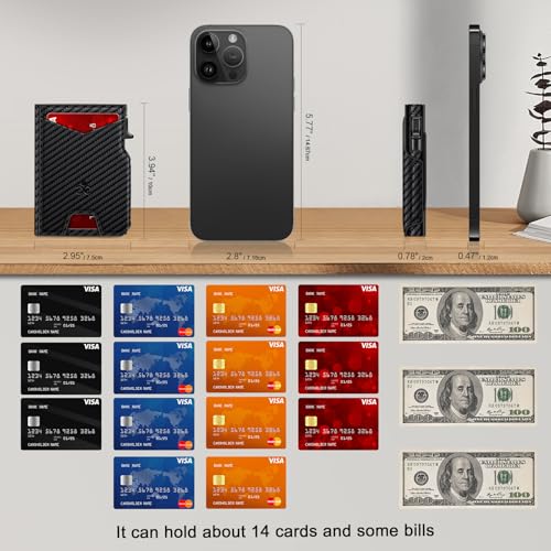 Image of Wallet for Men Wallet with Slim Pop Up Card Holder 9-13 Cards, Bifold Minimalist Smart Wallet RFID Blocking Credit Card Holder with ID Window & Stretchable Cash Slot Compact Metal Aluminum Card Case