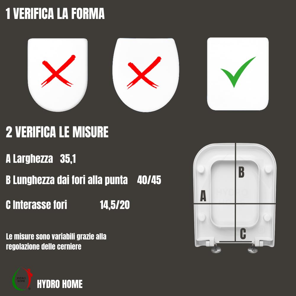 HYDRO HOME Copriwater Nero Ceramica Serie Aliseo Compatibile, Tavoletta Wc In Plastica Termoindurente Avvolgente, Cerniere Regolabili, Sedile wc MADE IN ITALY (CHIUSURA AMMORTIZZATA)