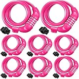 Hotop Fahrradschlösser, hohe Sicherheit, 4-stellig, strapazierfähig, mit Montagehalterung, 1,27 m, zurücksetzbares Spiral-Fahrradschloss mit Kombination, 1,27 cm Durchmesser, Rosarot, 8 Stück