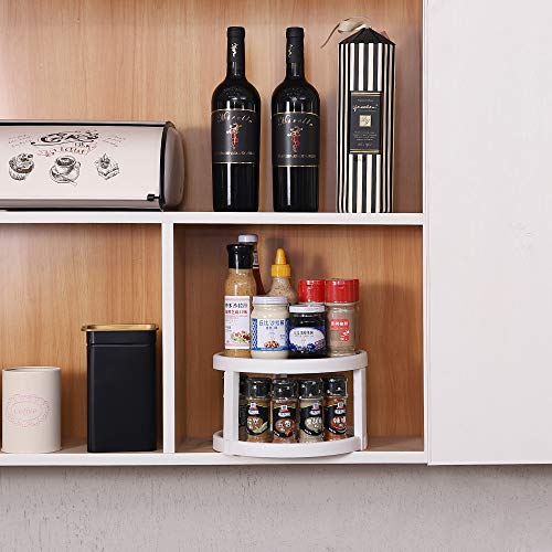 YCOCO Lazy Susan Spice Rack Organizer for Cabinet,2 Tier Rotating Spice Rack,Lazy Susan Turntable Tiered Rotating Kitchen spice Carousel for Cabinets,Pantry,Bathroom Display Stand,White Set of 1 - Thumbnail 4