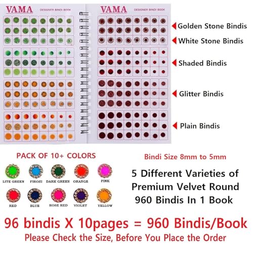 Image of VAMA Fashions Multicolour Stone Self Adhesive Kumkum Bindis Sticker Bindiya Bride Groom Forehead Bindi Spiral Book Booklet for Women & Girls (Glitter Bindi Booklet)