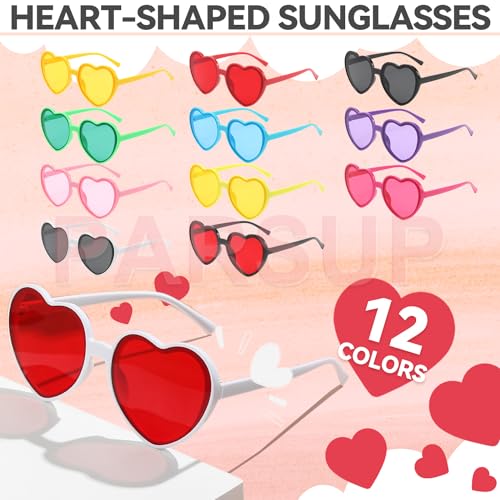 PARSUP 12 Pairs Heart Shaped Glasses Sunglasses Transparent Candy Color Tinted Eyewear Bachelorette Hen Do Wedding Night Bridal Shower Party Favors Photo Booth Props,12 Combination of Colors2