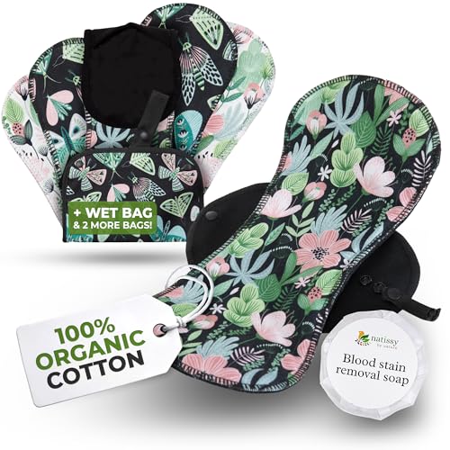 Image of Organic Cotton, High Absorbency Reusable Period Pads for Heavy Flow (6 Pack L+XL) - Leak Proof & Odor Free Cloth Pads for Women - High-Temp Washable, Breathable & Skin-Safe for Menstrual Comfort