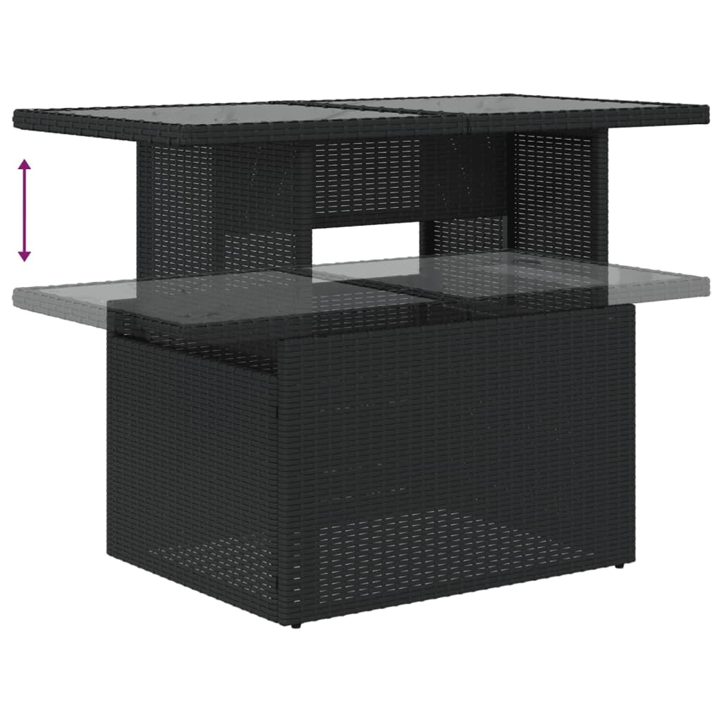 Set di mobili da giardino da 11 pezzi, con gruppo lounge e tavolo da pranzo, in polyrattan, colore nero, resistente alle intemperie, facile da pulire, per terrazza, balcone, esterno