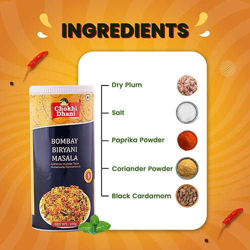 Image of Chokhi Dhani Bombay Biryani Masala 100g | Mumbai Style Dum Biryani Spice Mix | Aromatic Rice Masala for Veg & Chicken Biryani | Authentic Desi Flavour