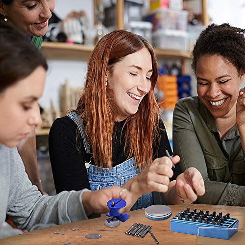 58pcs Number and Letter Metal Stamping Kit- 36 Hardened Iron Stamp Characters + 20 Metal Blank Pendants + Steel Bench Block + Simple Strike Steel Stamp Punch Set for Making Jewelry Leather Wood Craft - Thumbnail 5