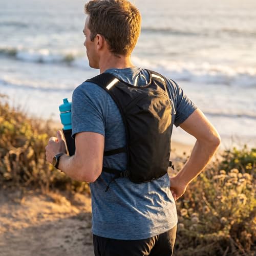 Mochila leve para corrida e hidratação, mochila esportiva respirável ajustável com bolso para telefone para ciclismo, maratona de esportes ao ar livre